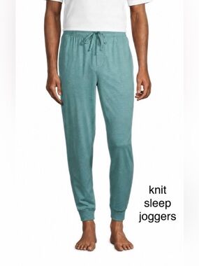 LANDSEND MENS Knit Sleep Joggers Pull On All Cotton Lounging/Pajama Pants
